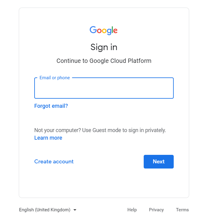 Google Cloud Platform Login.